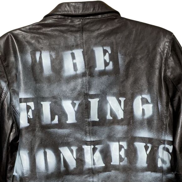 Gap black leather jacket Small button front flap pocket DIY Flying Monkeys Y2K - Picture 8 of 10